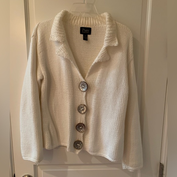Pure knit, white, knit by hand, 100% cotton sweater - Picture 1 of 2